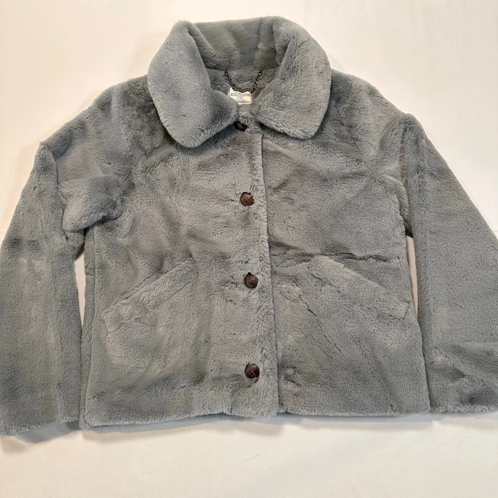 Fat Face (UK) Silver-Grey Faux Fur Jacket | Y2K Minimal Luxe Coat | US 8/ UK 12 - Picture 6 of 13